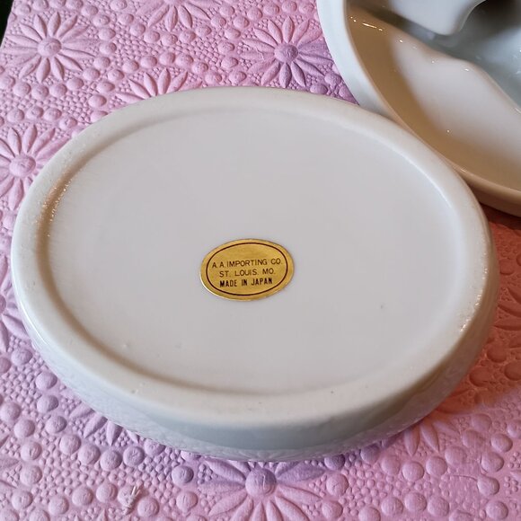 Boxer Great Dane Lidded Oval Trinket Box Vintage Japan Porcelain Lladro Style - Picture 7 of 7